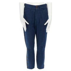 45R 45RPM natural dyed blue denim wood button cuff cropped capri jeans pants JP1