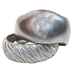 1980's YVES SAINT LAURENT set of brushed silver cuff bracelets 4