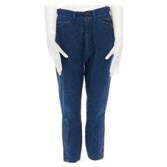 45R 45RPM indigo dyed blue denim wood button hem cropped capri jeans pants JP1