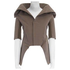 RICK OWENS taupe grau steife Baumwolle kurze Ärmel breiten Kragen Cutaway Jacke US4 S