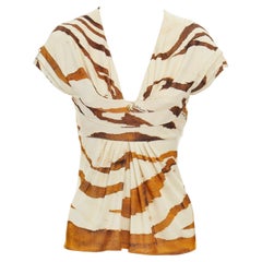 ROBERTO CAVALLI top marrone crema con stampa astratta IT38 XS