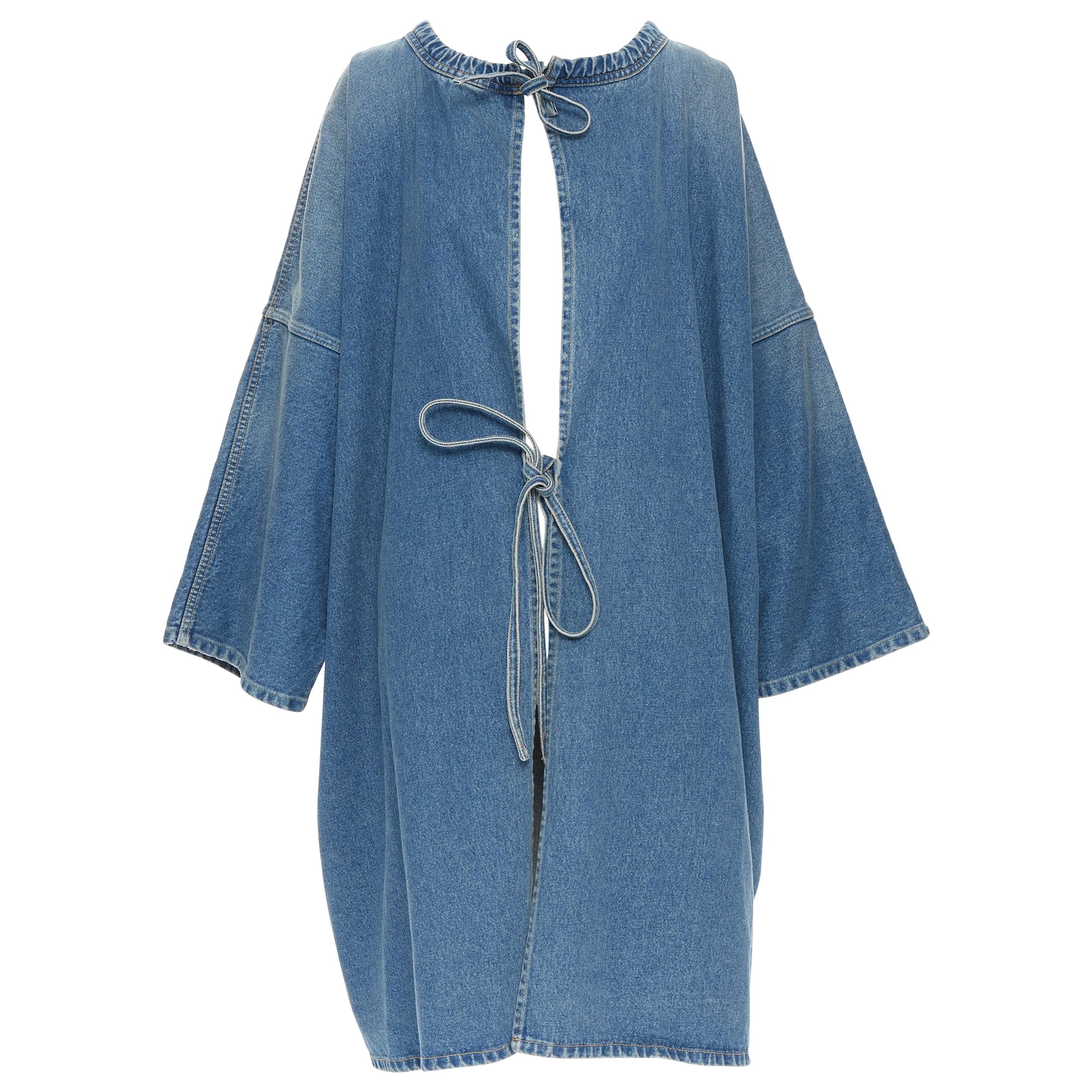 new BALENCIAGA DEMNA 2017 Runway blue denim kimono sleeve wrap coat FR36 XS