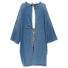 new BALENCIAGA DEMNA 2017 Runway blue denim kimono sleeve wrap coat FR36 XS