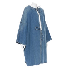 new BALENCIAGA DEMNA 2017 washed blue denim kimono sleeve wrap coat FR36 XS