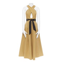 TEMPERLEY LONDON khaki beige 100% cotton cross-over halter-neck jumpsuit UK6