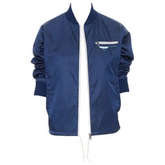 new PRADA Nylon 2018 blue triangle rubber logo zip front bomber jacket IT38 XS