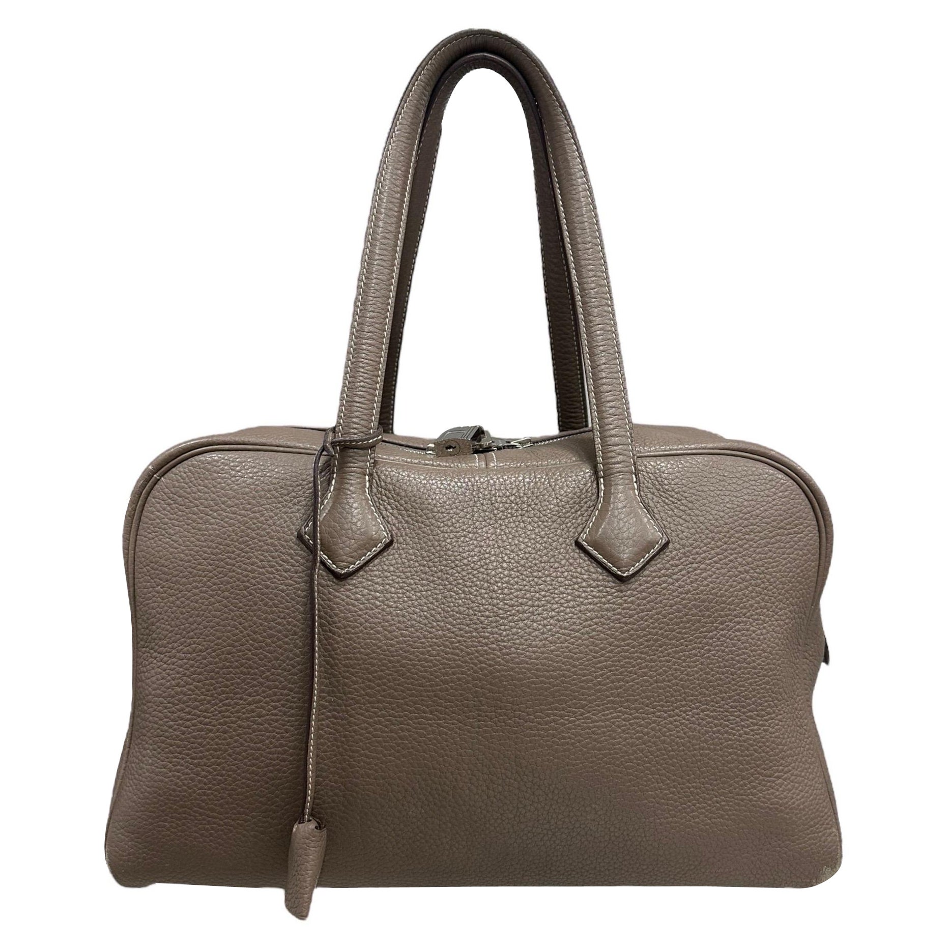 2009 Hermès Victoria Bag Clemence Leather Etoupe Top Handle Bag