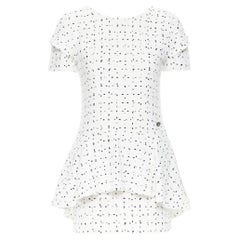 CHANEL white black speckle tweed peplum layered cap sleeve mini dress FR34 S