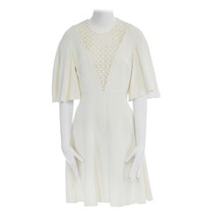 new GIAMBATTISTA VALLI cream embroidered plunge neck flutter sleeve dress IT42 M