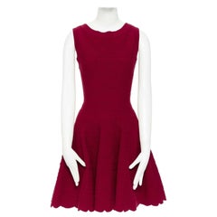 Neu ALAIA Rotes, geblümtes, ärmelloses, trägerloses, flare Kleid aus Wolljacquard FR38 S