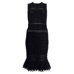 ALAIA black cotton CROCHET KNIT SLEEVELESS MIDI TRUMPET Dress S