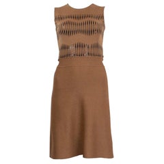 LOUIS VUITTON camel brown wool 2016 GOLD GLITTER Sleeveless Dress XS