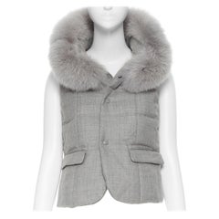 UNDERCOVER grey wool down filled padded fur trimmed hooded vest jacket S