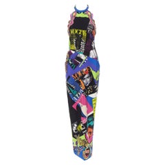 nuovo VERSACE SS18 Vogue SS1991 Tribute stampa abito con cristalli e cavezza IT38