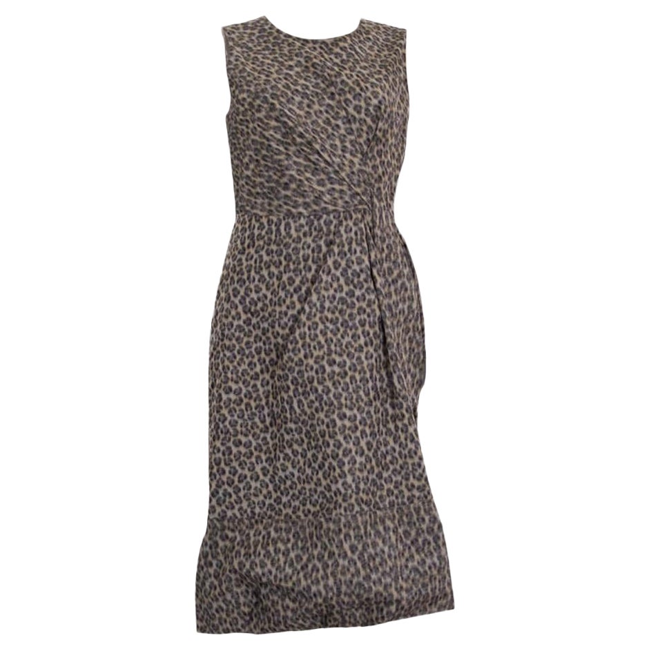 PRADA grey silk blend LEOPARD PLEATED Sleeveless Dress 42 M For Sale