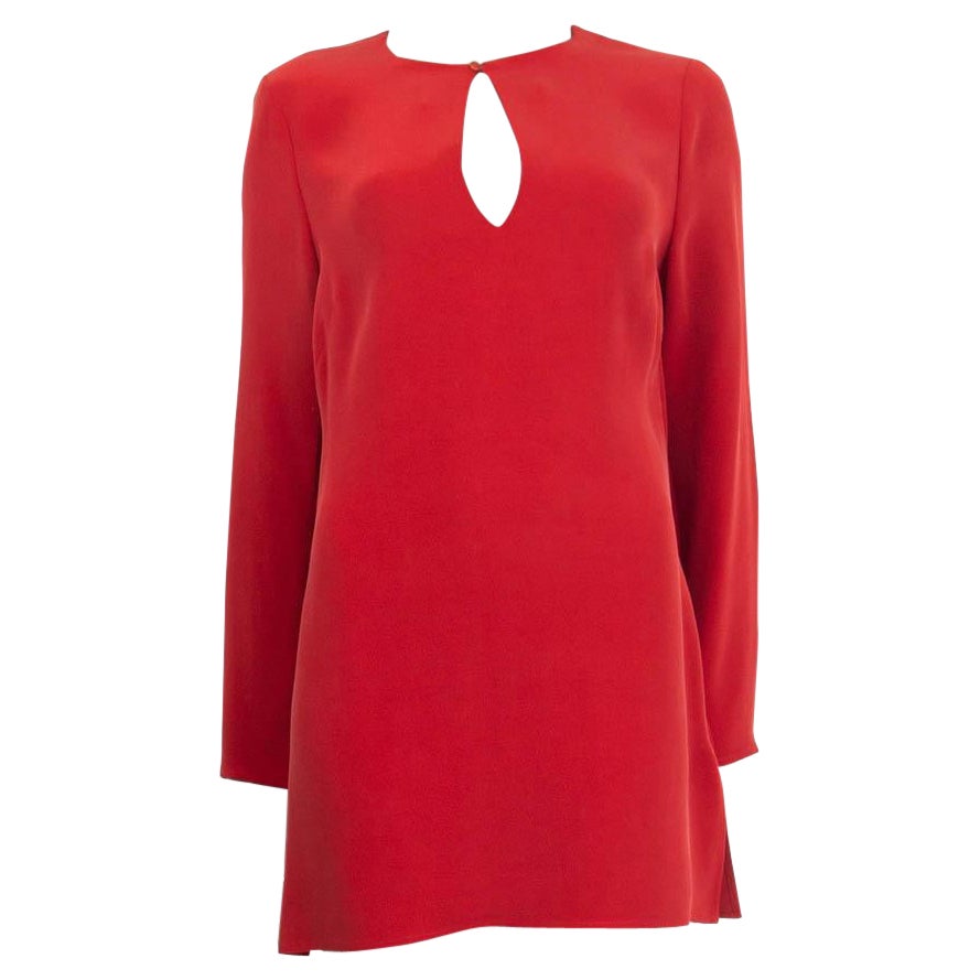 RALPH LAUREN red silk blend KEYHOLE Long Sleeve Mini Dress 10 L