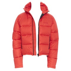 new BALENCIAGA DEMNA red grid nylon logo cropped zip down puffer jacket EU48 M