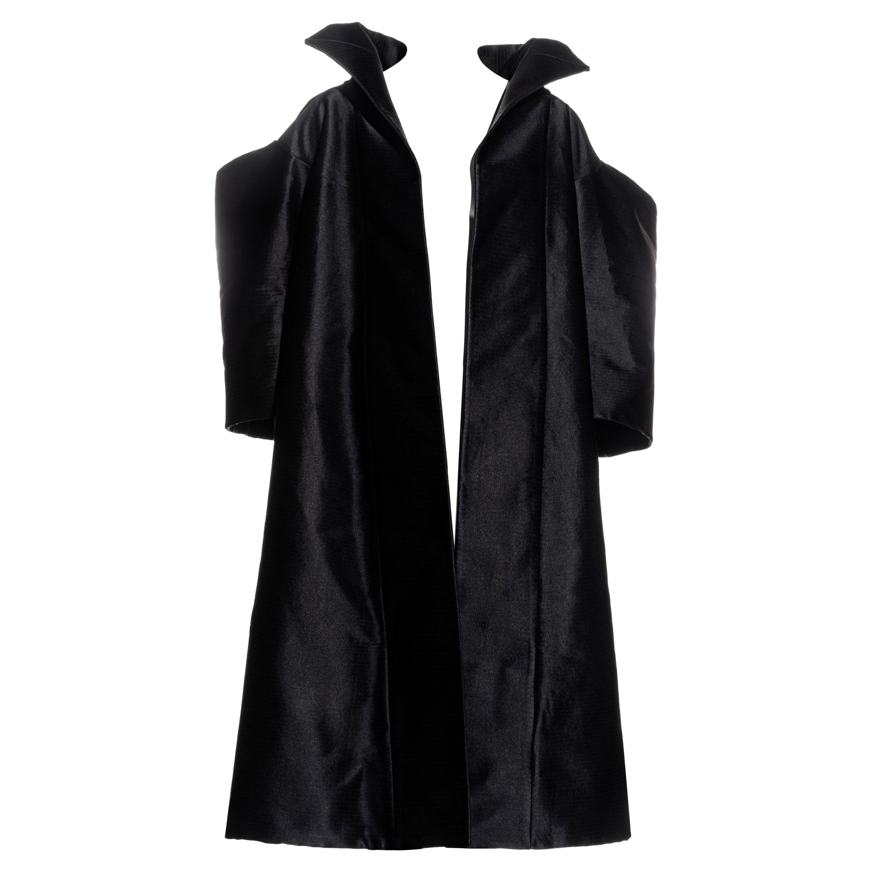John Galliano black silk heavyweight showpiece opera coat, ss 1995