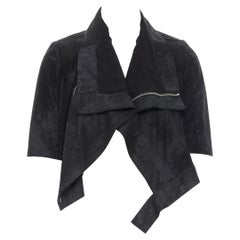 RICK OWENS black distressed blister leather draped crop biker jacket IT40 S