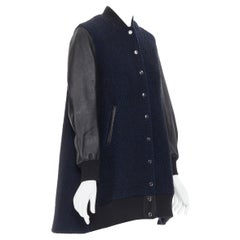SACAI 2014 navy wool tweed leather sleeve flared back bomber coat JP1 S