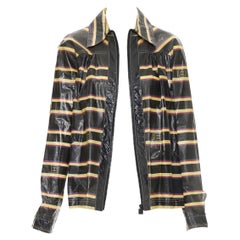 CHANEL 07P black yellow striped CC logo print coated cotton flared jacket FR38 S
