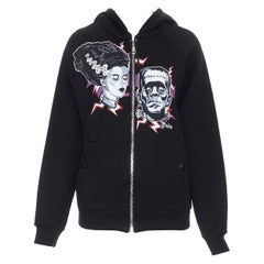 new PRADA 2019 Frankenstein Couple print black cotton jersey zip up hoodie XS