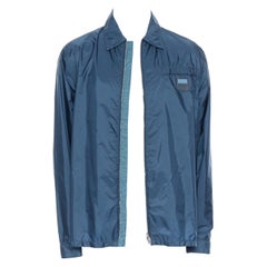 new PRADA Nylon 2018 blue sport rubber logo badge zip front shirt shell jacket M
