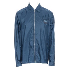 new PRADA Nylon 2018 blue sport rubber logo badge zip front shirt shell jacket L