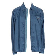 new PRADA Nylon 2018 blue sport rubber logo badge zip shirt shell jacket XL