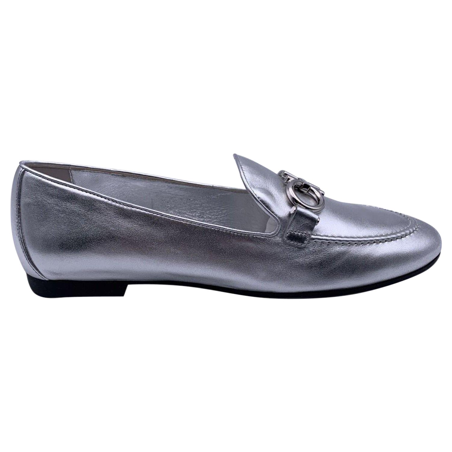Salvatore Ferragamo Silver Leather Trifoglio Loafers Size 10C 40.5C at  1stDibs