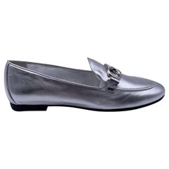 Salvatore Ferragamo Silver Leather Trifoglio Loafers Size 10C 40.5C