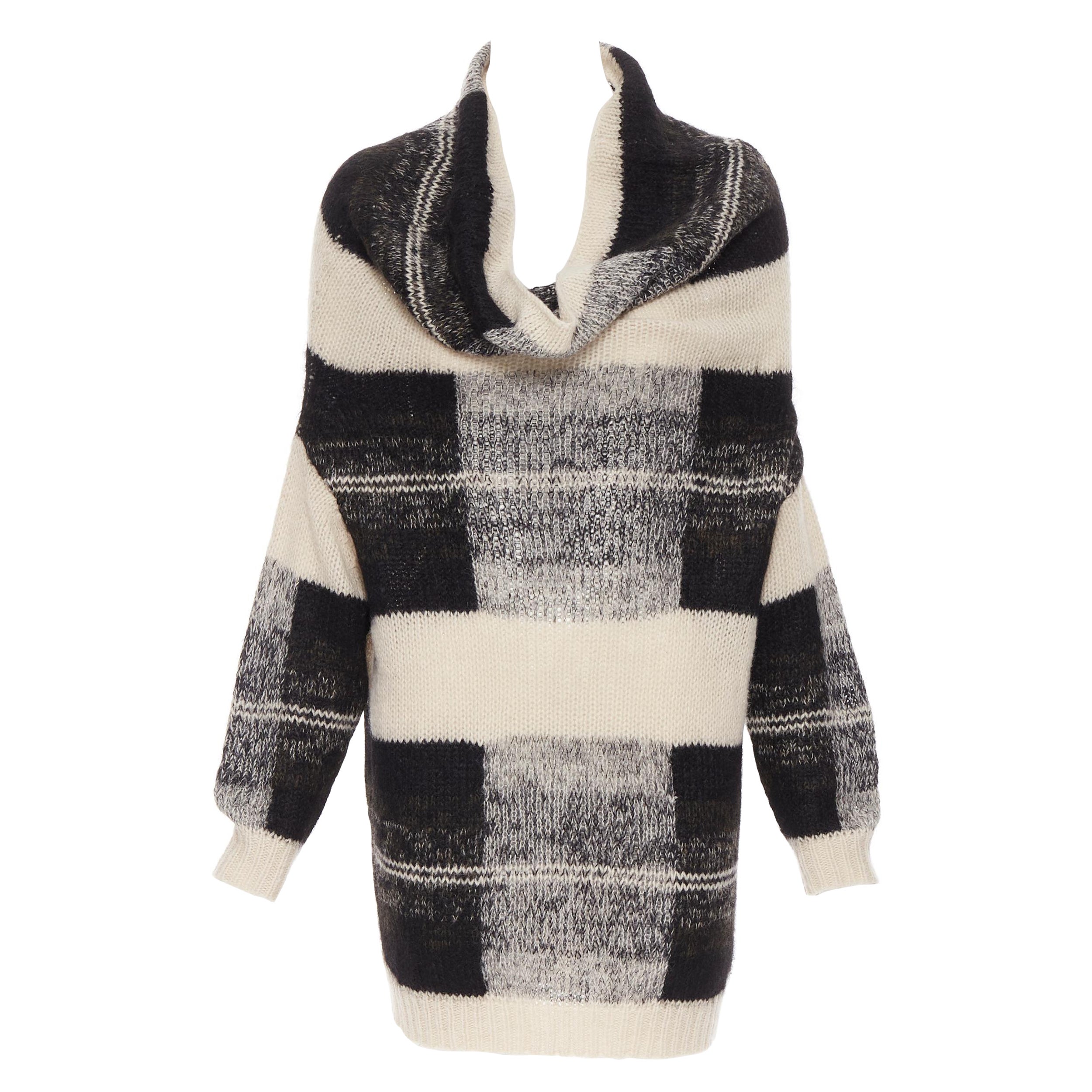 DRIES VAN NOTEN alpaca wool beige black check knit cowl neck sweater dress S