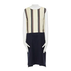 DRIES VAN NOTEN AW13 gelb gestreift marineblau Wollrock ärmelloses Kleid FR36 S