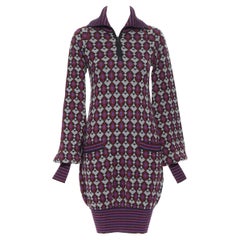 vintage CHANEL 08A grey purple lurex metallic checkered knit sweater dress Fr34