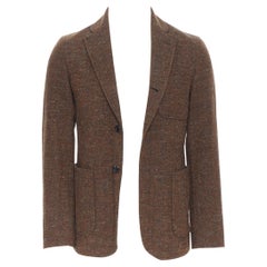 BEAMS PLUS brown herringbone wool tweed patch pocket blazer jacket S