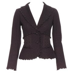 LOUIS VUITTON Dunkelbrauner Blazer mit Blumenstickerei und englischem Ösen FR36