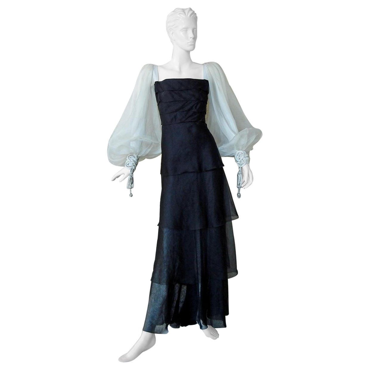Valentino Beautiful Black and White Runway Beaded Silk Organza