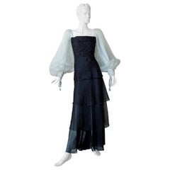 Valentino Beautiful Black and White Runway Beaded Silk Organza Gown  