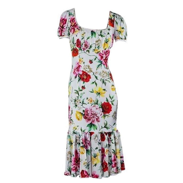 DOLCE and GABBANA WHITE FLORAL SILK DRESS size 38 - S