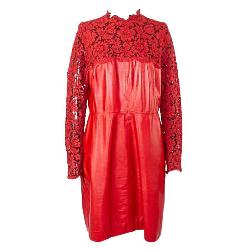 VALENTINO RED LEATHER and LACE DRESS size - L