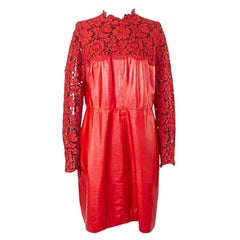 VALENTINO RED LEATHER and LACE DRESS size - L