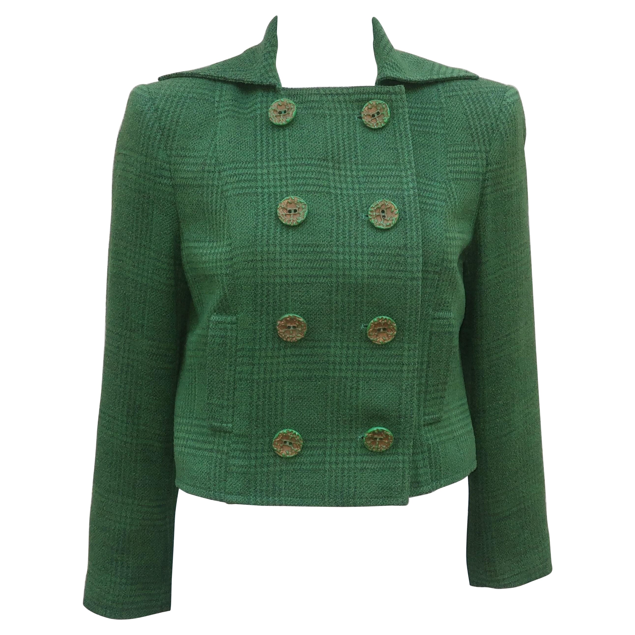 Christian Lacroix Green Glen Plaid Wool Cropped Jacket, 1980's