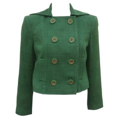 Christian Lacroix Green Glen Plaid Wool Cropped Jacket, 1980's