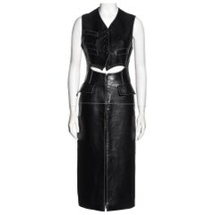 Jean Paul Gaultier black leather waistcoat dress, fw 1992