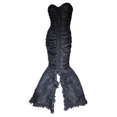 Oscar de la Renta Outstanding Vintage 1980's Black Silk Mermaid Dress