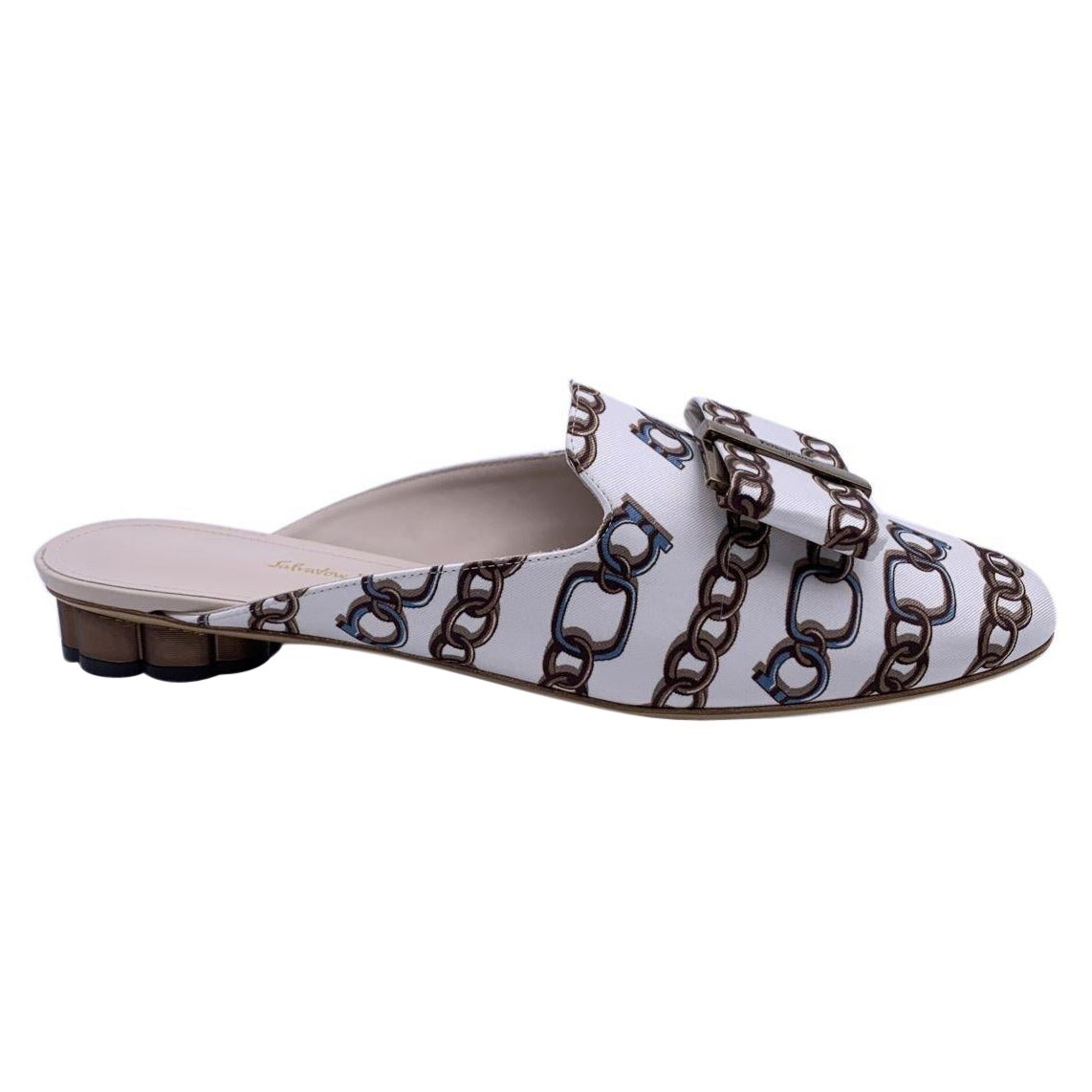 Salvatore Ferragamo White Chain Sciacca Twill Shoes Size US 7 C EU 37.5