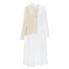 new YOHJI YAMAMOTO REGULATION cream cable knit patch white cotton dress JP3 L