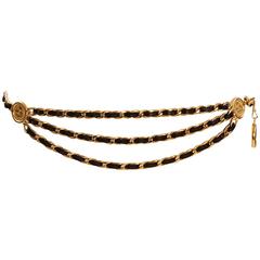 Vintage Chanel Goldtone & Leather Medallion Link Chain Belt