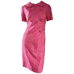 1960s Dynasty Pink Jackie - O Style Asian Inspired Vintage 60s Silk Dress 3
