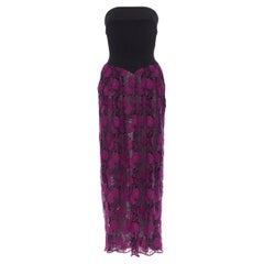 vintage MISSONI Black stretch bustier purple floral lace overlay maxi dress IT42